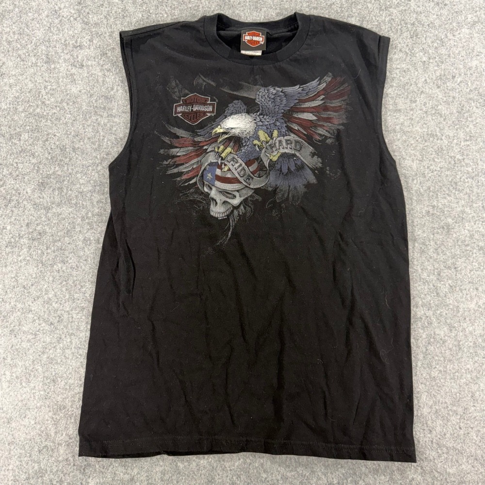 Harley-Davidson Mens Sleeveless Shirt Eagle Skull Ride Hard Black Medium NH